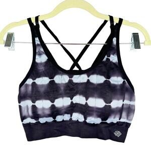 Zelos Black & Blue Tie Dye Padded Stretch Criss Cross Sports Bra‎ Sz Large